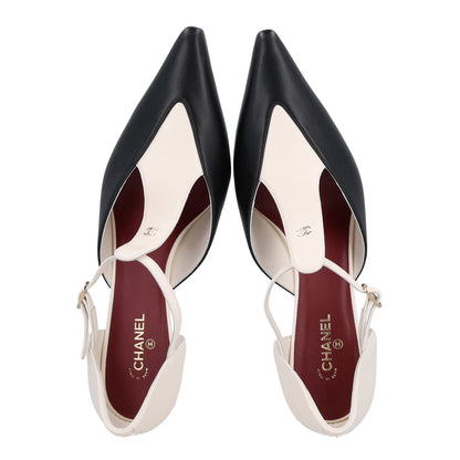 Chanel Lambskin CC Slingback Pumps 40 White Black 2 of 11