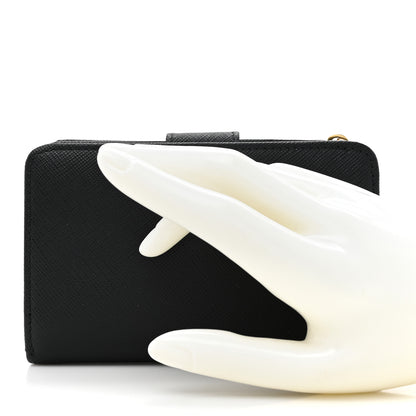 Prada Saffiano Metal Compact Wallet Black 2 of 9