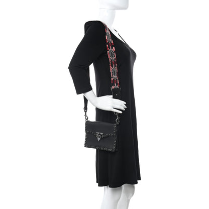 Valentino Garavani Calfskin Small Guitar Strap Rockstud Rolling Shoulder Flap Bag Black 2 of 10