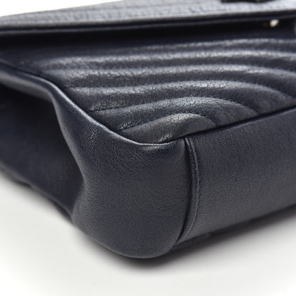 Saint Laurent Sheepskin Matelasse Chevron Monogram Medium College Bag Deep Marine 9 of 13