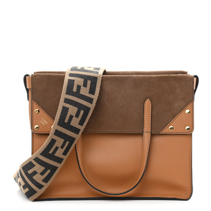 Fendi Vitello Grace Suede Flip Tote Nocciola Marrone 1 of 10