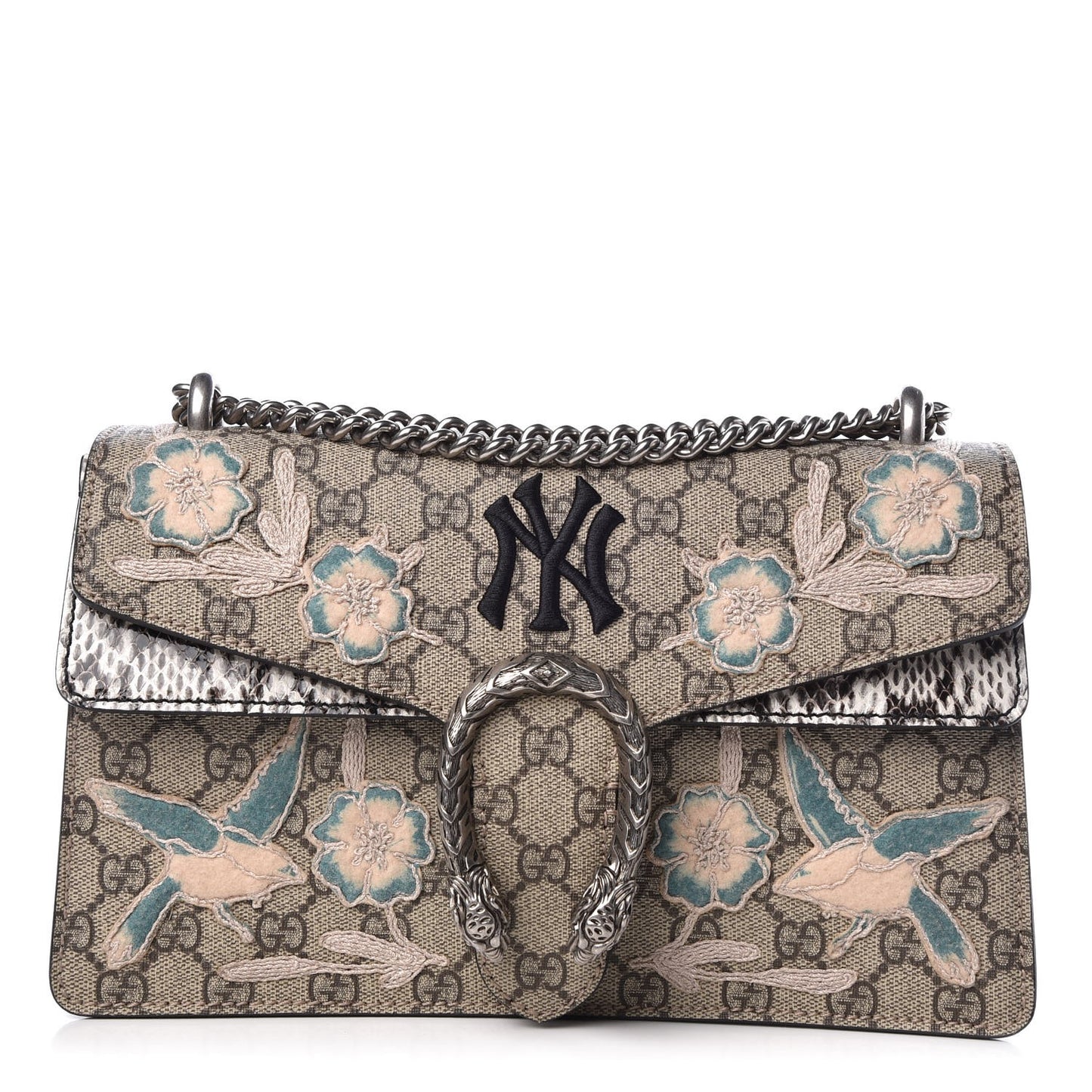 X MLB GG Supreme Monogram Python NY Yankees Patch Embroidered Small Dionysus Shoulder Bag
