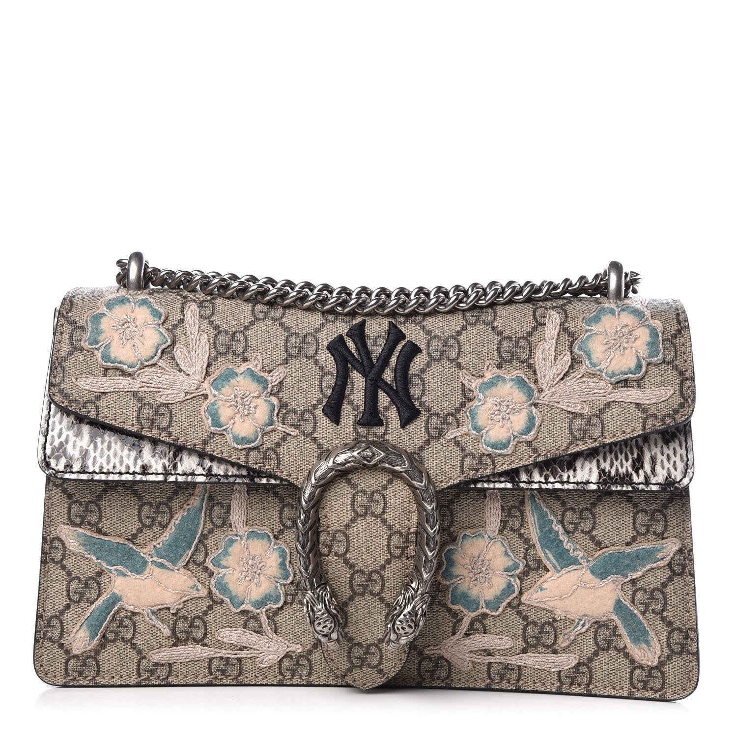 Gucci X MLB GG Supreme Monogram Python NY Yankees Patch Embroidered Small Dionysus Shoulder Bag 1 of 10