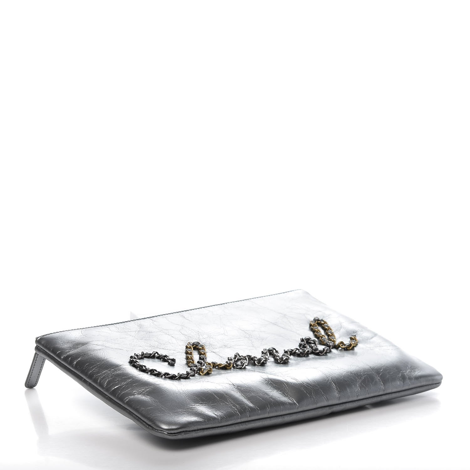 Chanel Metallic Crumpled Calfskin Chain 20s Signature Pouch Silver 4 of 10