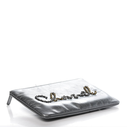 Chanel Metallic Crumpled Calfskin Chain 20s Signature Pouch Silver 4 of 10