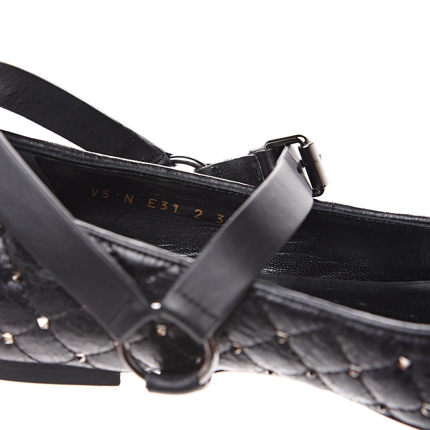 Valentino Garavani Crackled Lambskin Rockstud Spike Captoe Ballerina Flats 37 Black 9 of 10