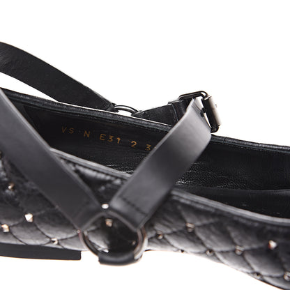Valentino Garavani Crackled Lambskin Rockstud Spike Captoe Ballerina Flats 37 Black 9 of 10