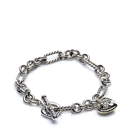 David Yurman Sterling Silver 18K Yellow Gold Cable Heart Charm Bracelet 3 of 5