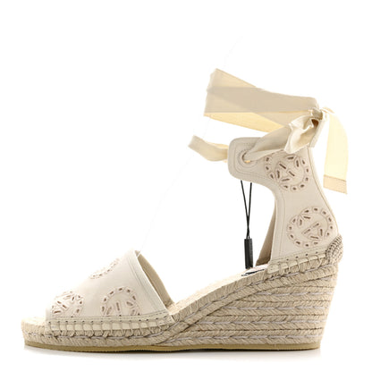 Gucci Canvas Damita GG Eyelet Espadrille Wedge Sandals 38 Ivory 1 of 11