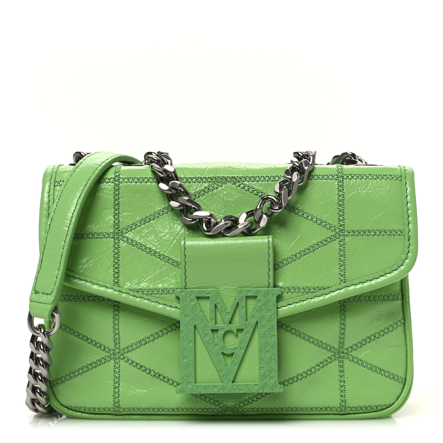 MCM Crash Calf Quilted Mini Travia Shoulder Bag Summer Green 1 of 10