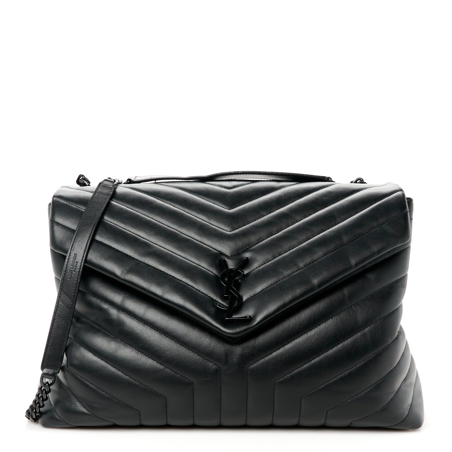 Calfskin Y Quilted Monogram Monochrome Large Loulou Chain Satchel Black