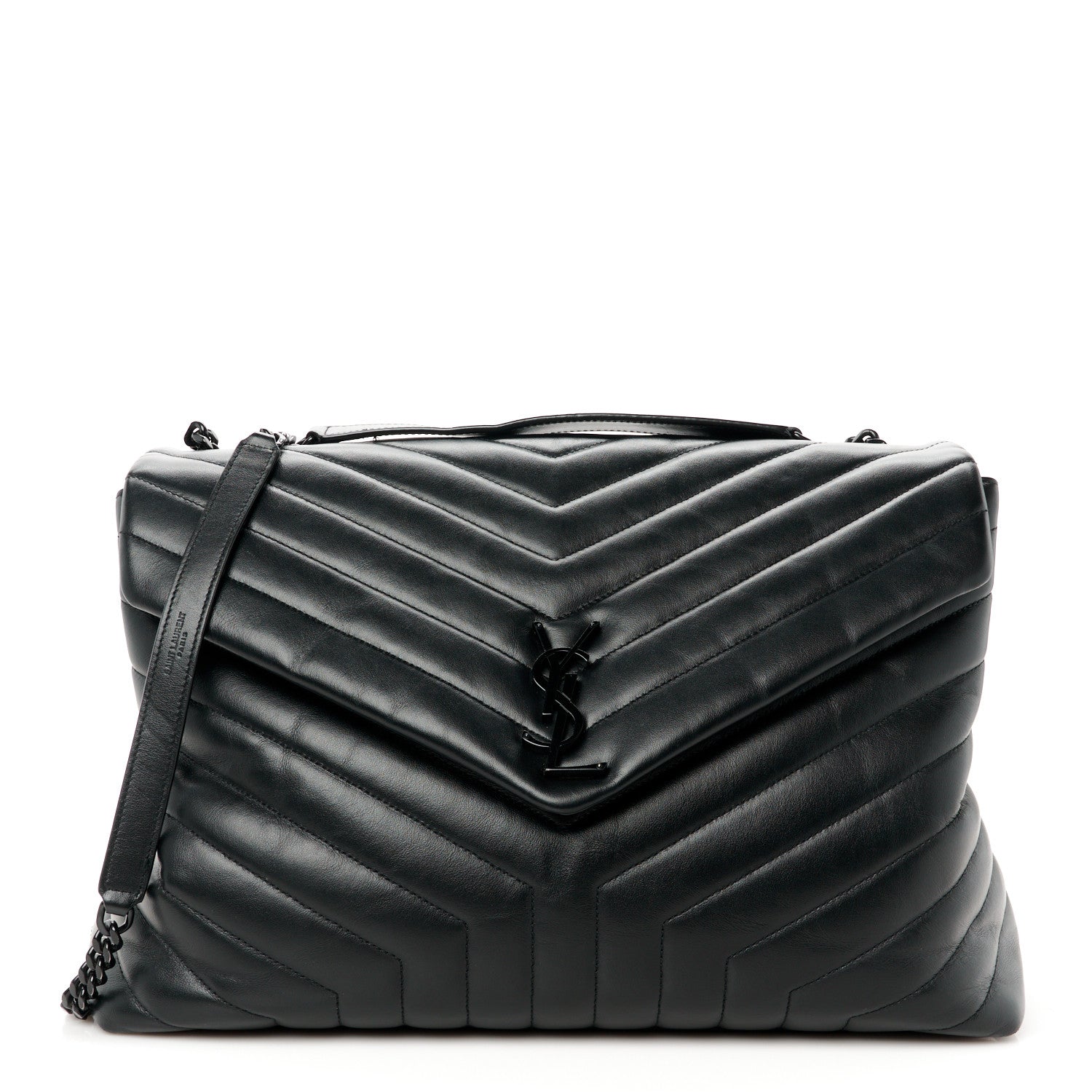Saint Laurent Calfskin Y Quilted Monogram Monochrome Large Loulou Chain Satchel Black 1 of 13