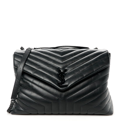Saint Laurent Calfskin Y Quilted Monogram Monochrome Large Loulou Chain Satchel Black 1 of 13