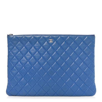 Chanel Lambskin Quilted Large Cosmetic Case Blue 1 of 9