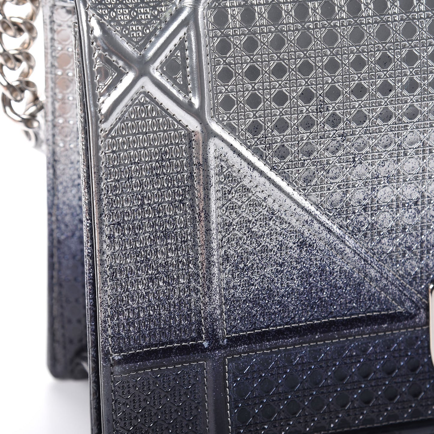 Metallic Patent Micro-Cannage Gradient Medium Diorama Flap Bag Silver Blue