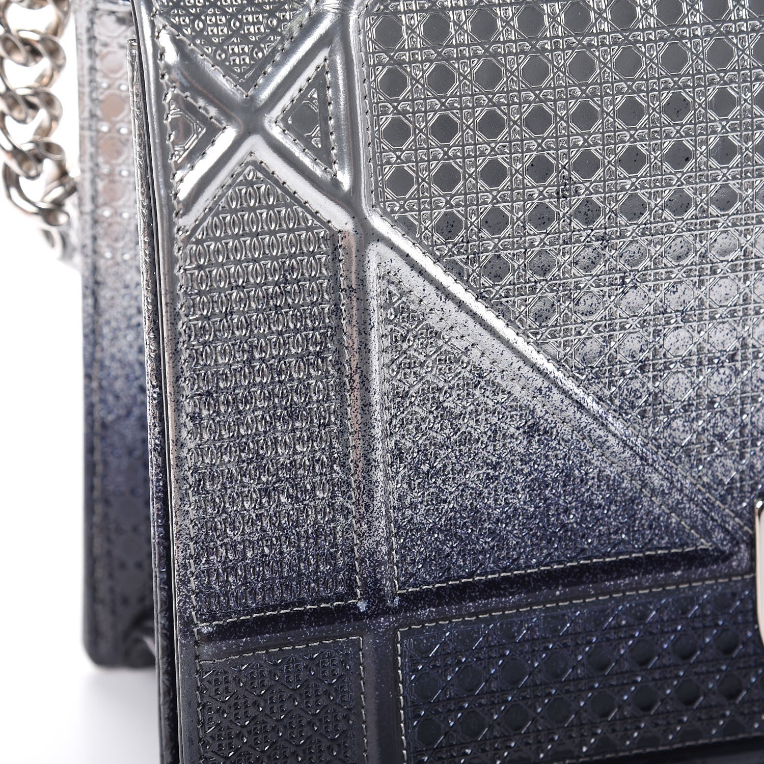 Christian Dior Metallic Patent Micro-Cannage Gradient Medium Diorama Flap Bag Silver Blue 10 of 12