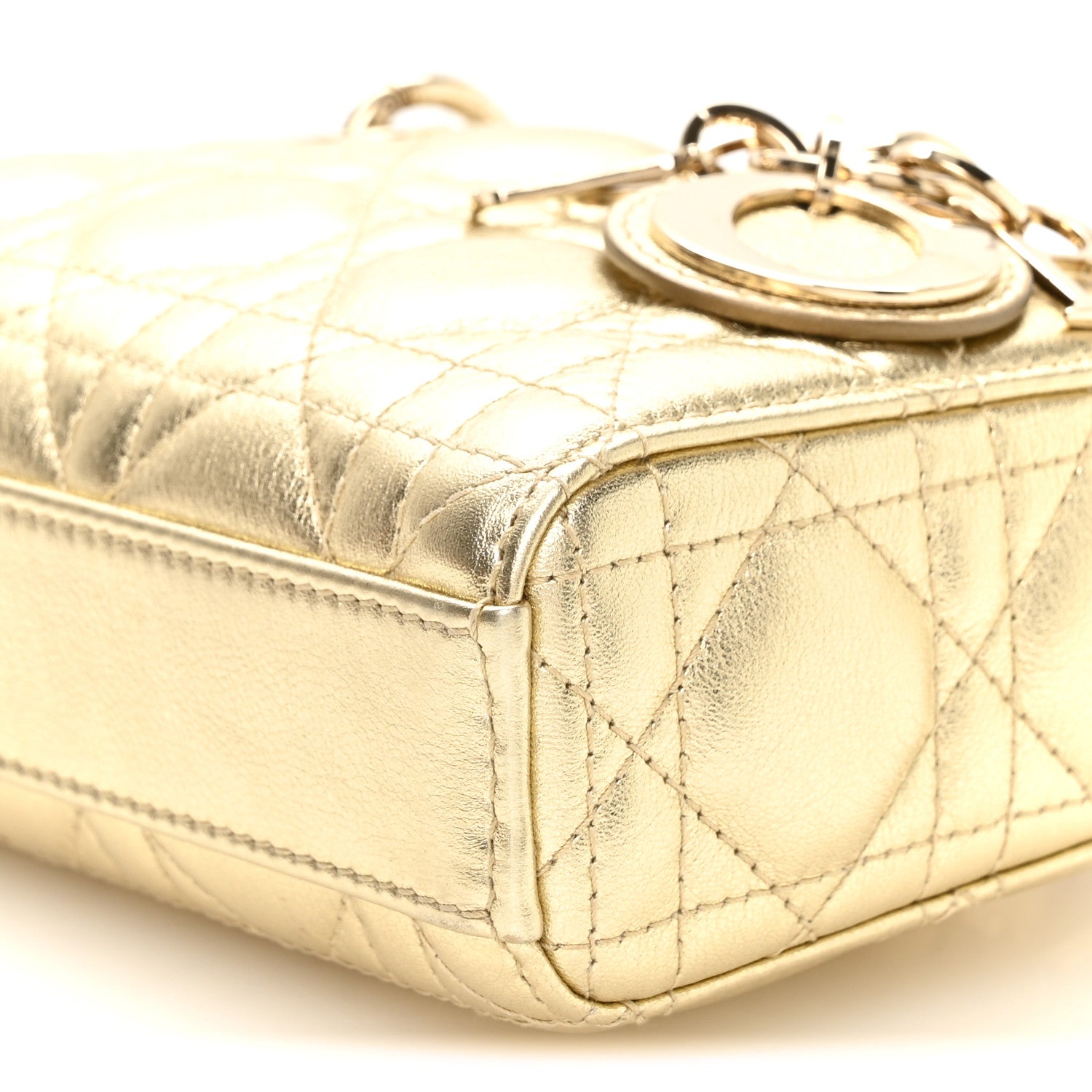 Christian Dior Metallic Lambskin Cannage Micro Lady D-Joy Gold