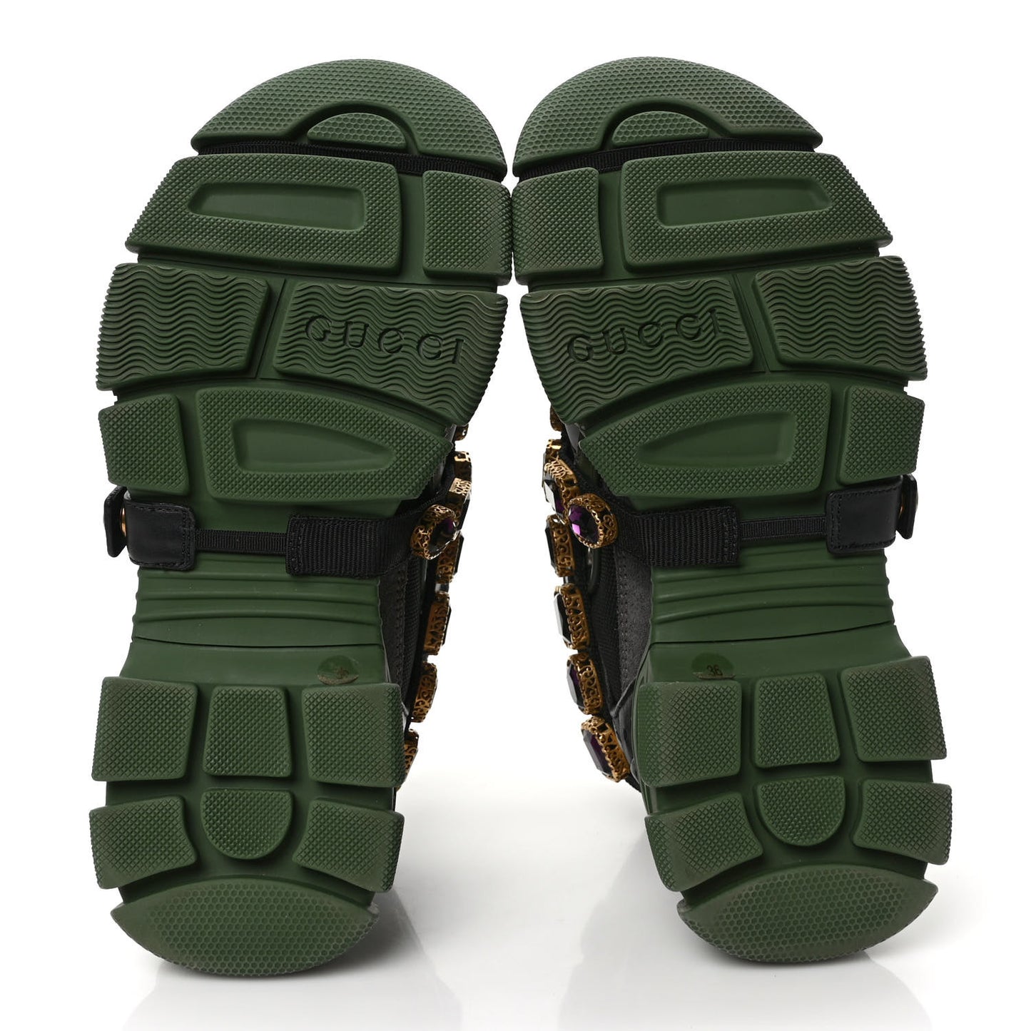 X SEGA Mesh Suede Calfskin Removable Crystals Flashtrek Sneakers 36 Loess Black Olive Green