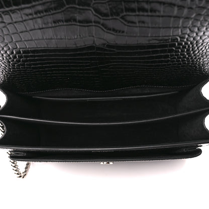 Saint Laurent Calfskin Crocodile Embossed Large Monogram Sunset Black 5 of 13