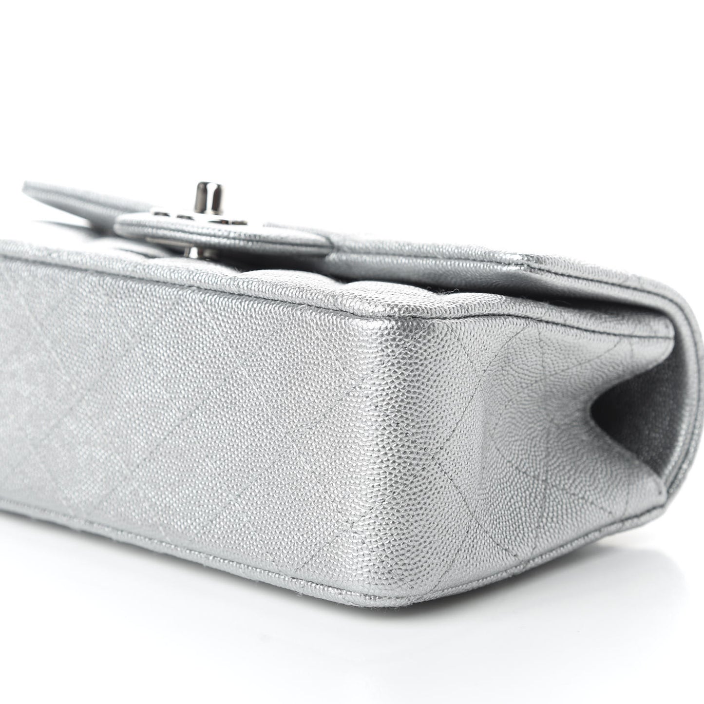 Metallic Caviar Quilted Mini Top Handle Rectangular Flap Silver