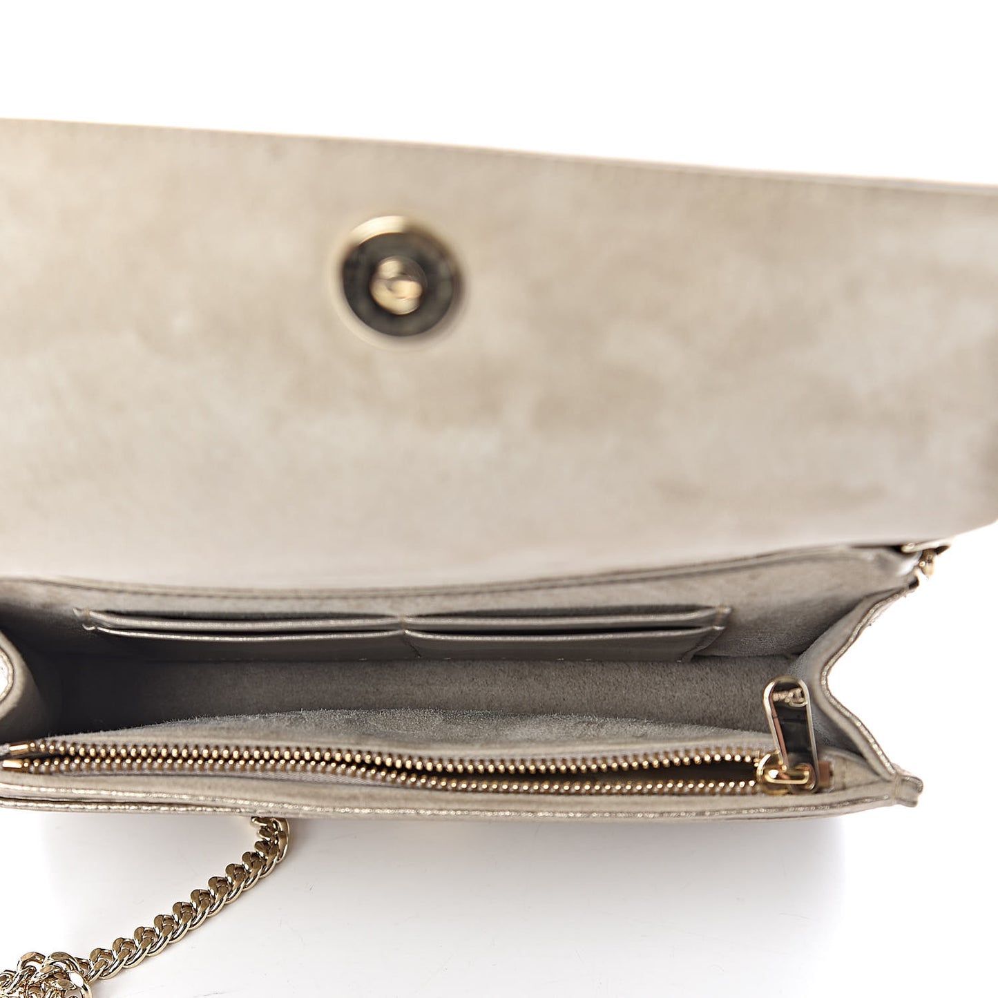 Metallic Grained Calfskin Diorama Wallet on Chain Pouch Light Gold