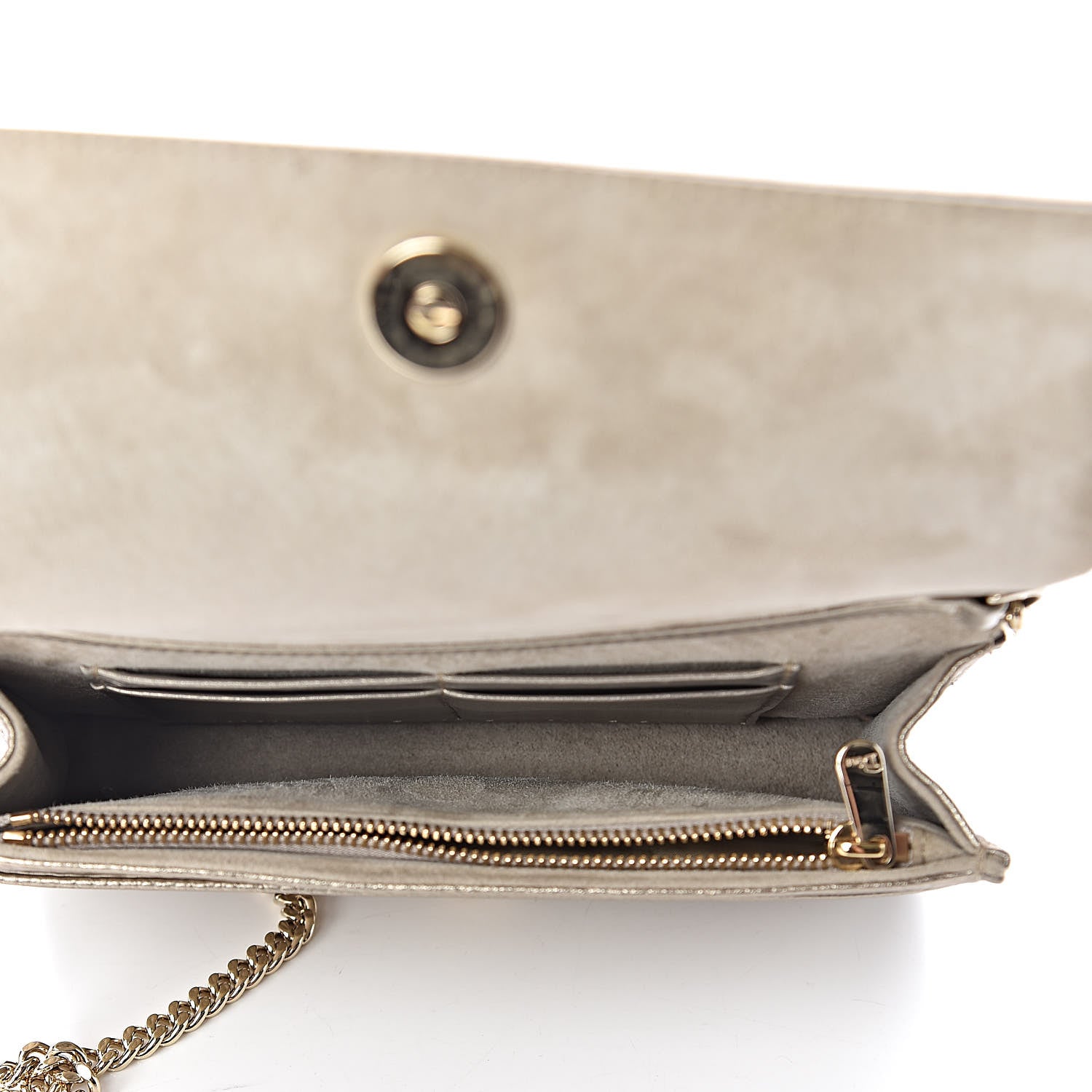 Christian Dior Metallic Grained Calfskin Diorama Wallet on Chain Pouch Light Gold 5 of 10