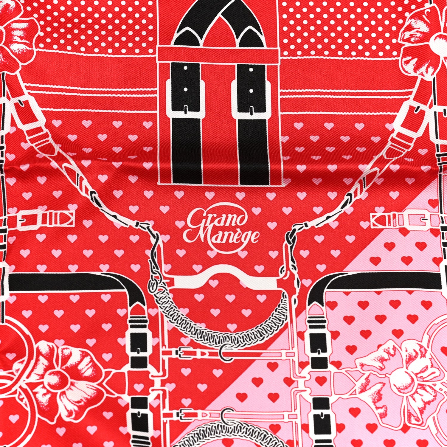 Hermes Silk Grand Manege Cut Bandana Love Scarf 65 Rouge Rose Black 6 of 8