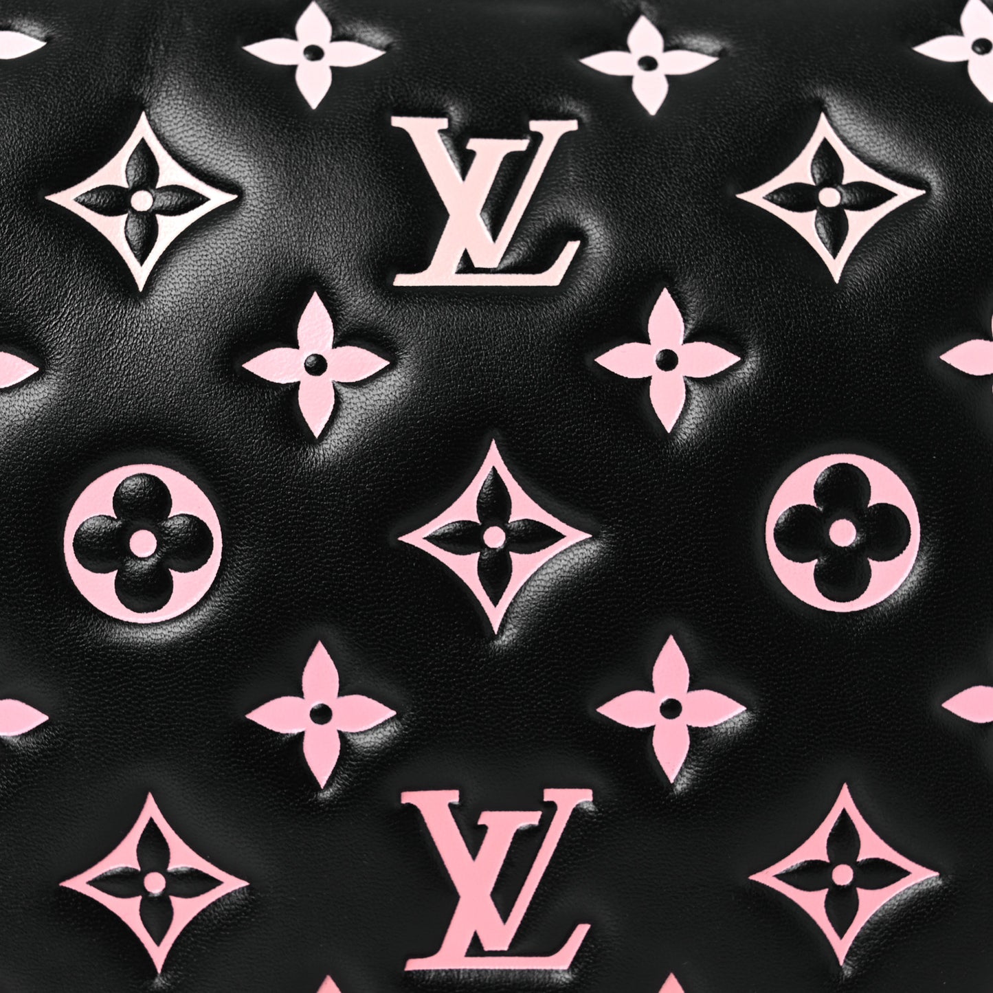 Lambskin Embossed Monogram LV Ski Coussin BB Black Rose