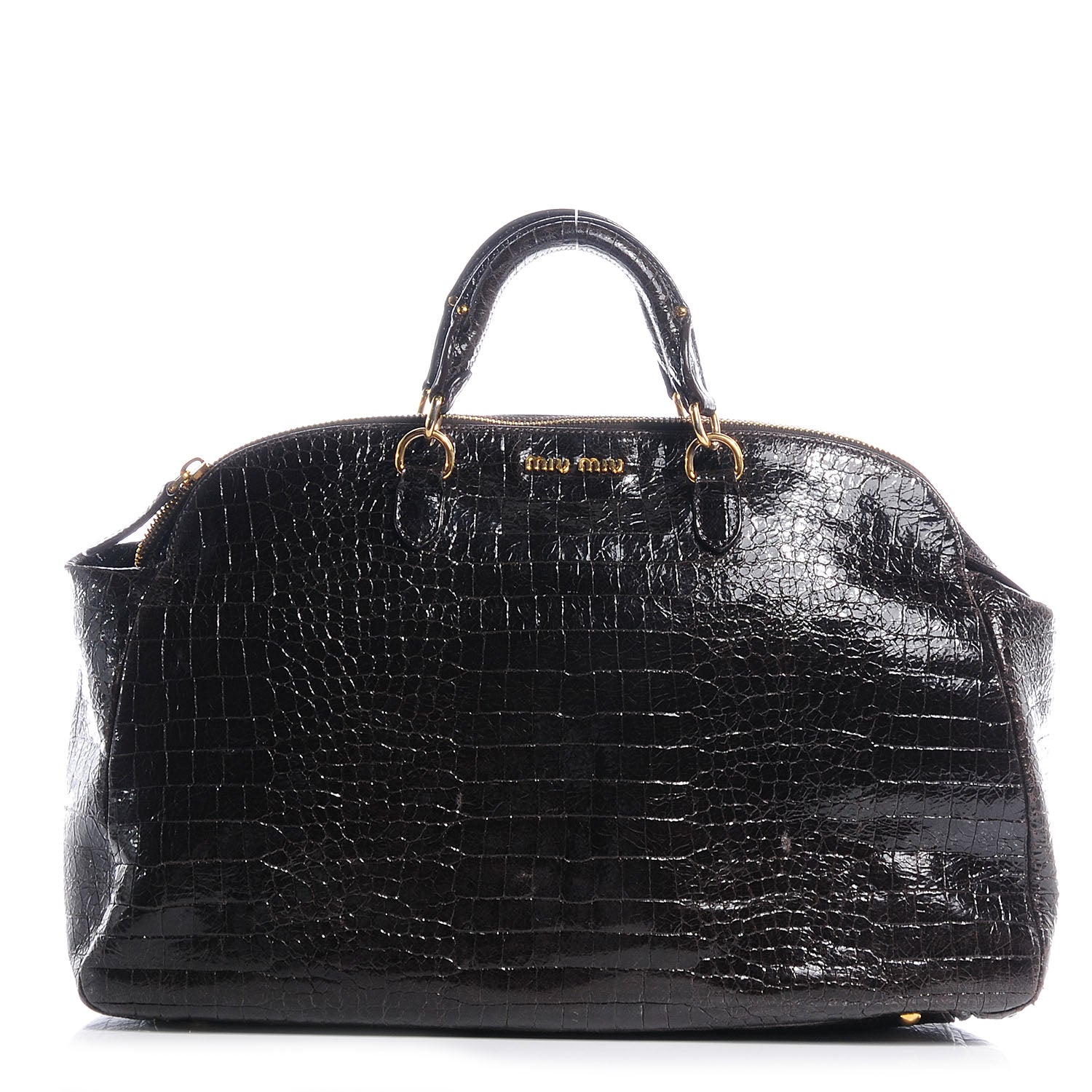 Miu Miu Patent Crocodile Embossed Saint Cocco Lux Bowler Moro 1 of 11