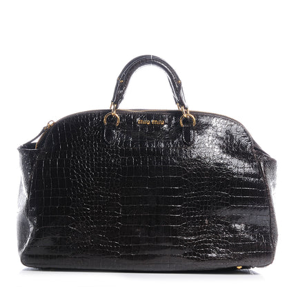 Miu Miu Patent Crocodile Embossed Saint Cocco Lux Bowler Moro 1 of 11