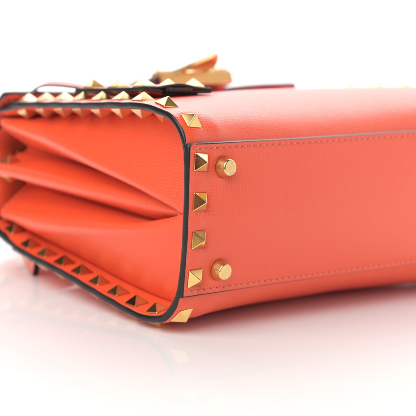 Grainy Calfskin Small Rockstud Alcove Top-Handle Flap Bag Orange