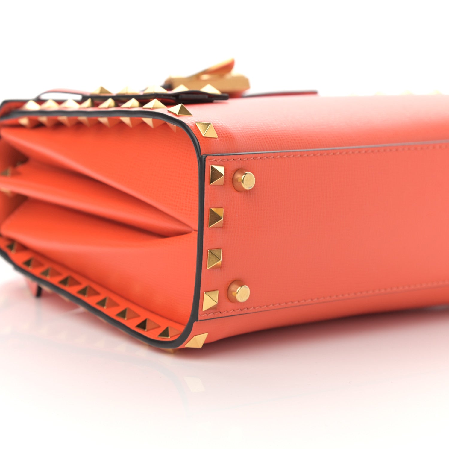 Valentino Garavani Grainy Calfskin Small Rockstud Alcove Top-Handle Flap Bag Orange 8 of 9