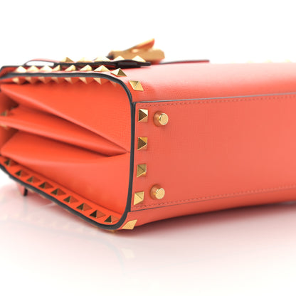 Valentino Garavani Grainy Calfskin Small Rockstud Alcove Top-Handle Flap Bag Orange 8 of 9