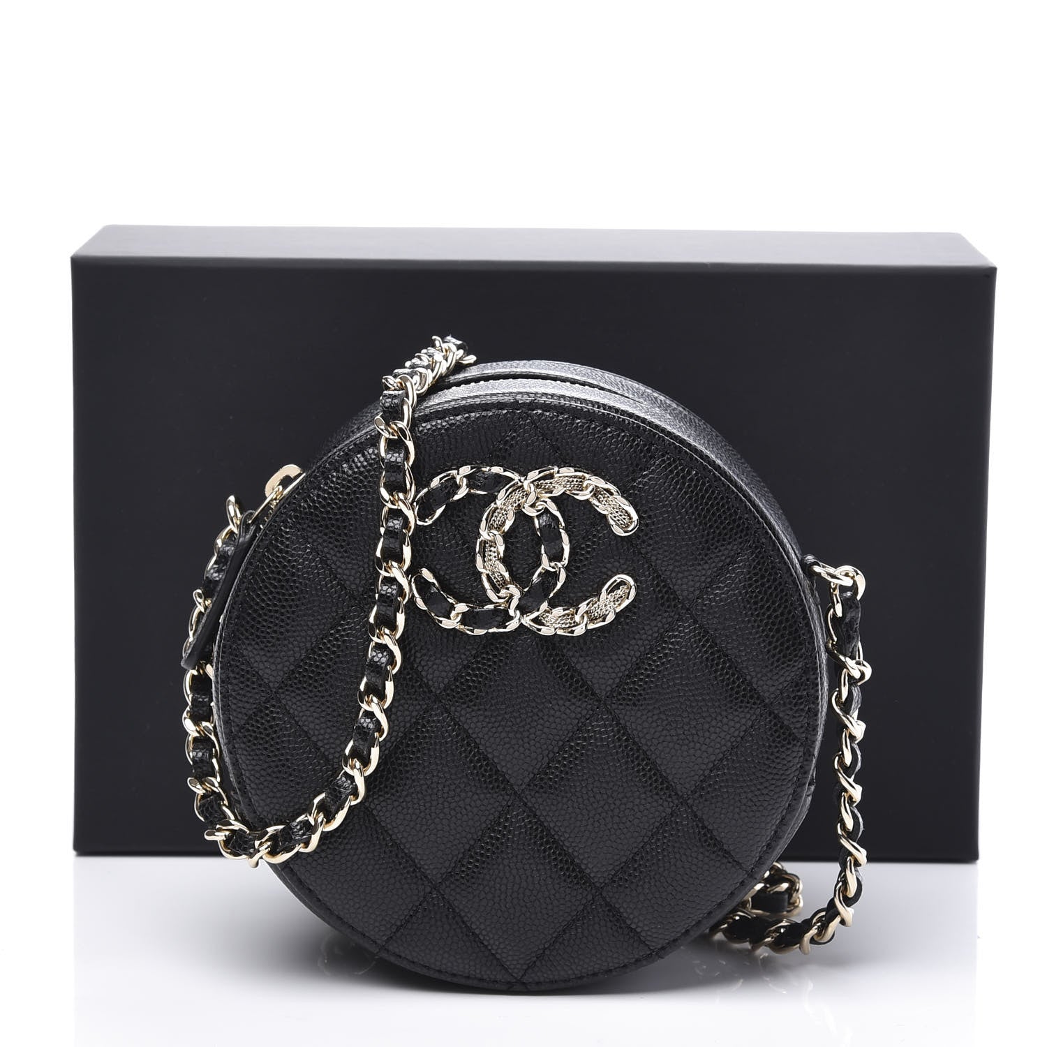 Chanel Caviar Quilted French New Wave Round Clutch With Chain Black 10 of 10