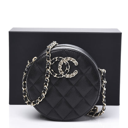 Chanel Caviar Quilted French New Wave Round Clutch With Chain Black 10 of 10