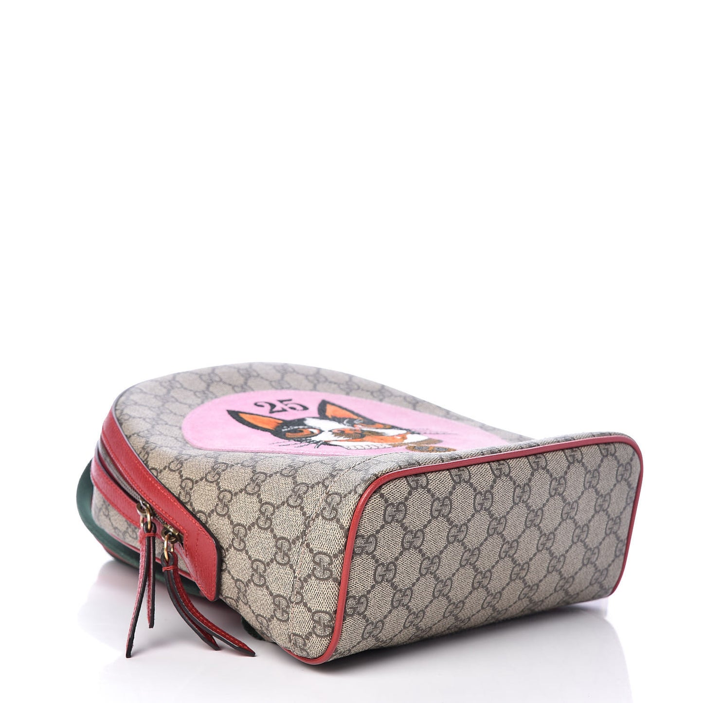 GG Supreme Monogram Web Bosco Patch Dome Backpack Beige Malva Hibiscus Red