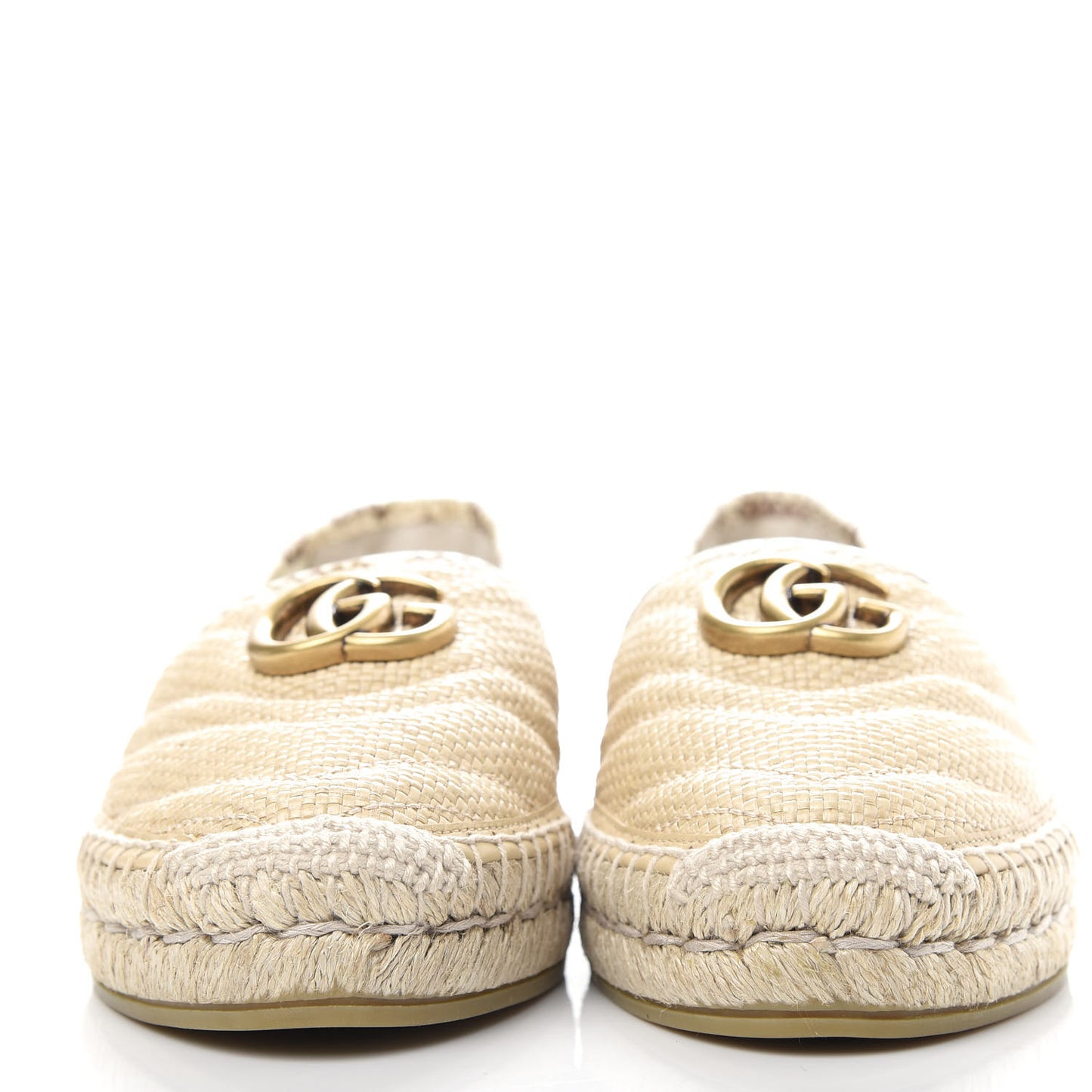 Straw Elaphe Matelasse GG Marmont Espadrilles 37 Natural Cream Brown