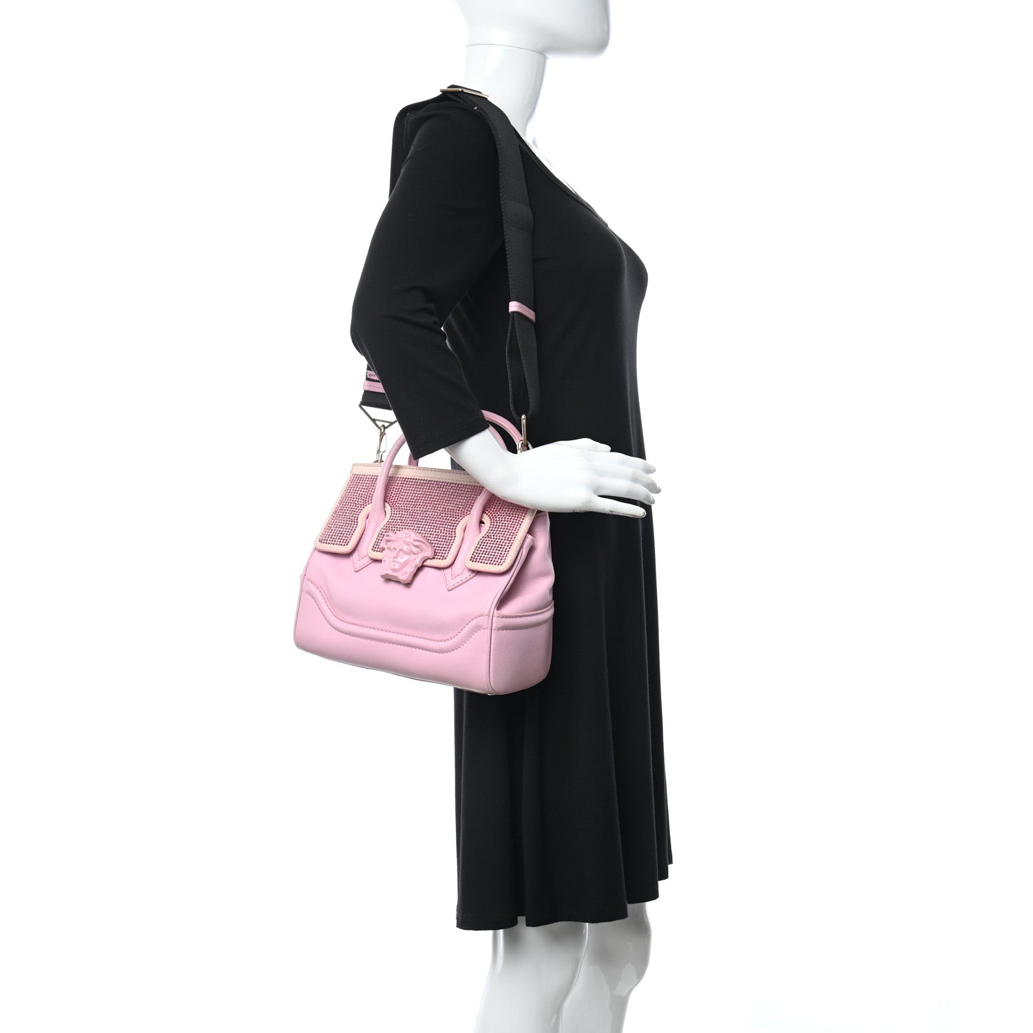 Versace Calfskin Crystal Medium Baroque Palazzo Empire Bag Pink 2 of 19