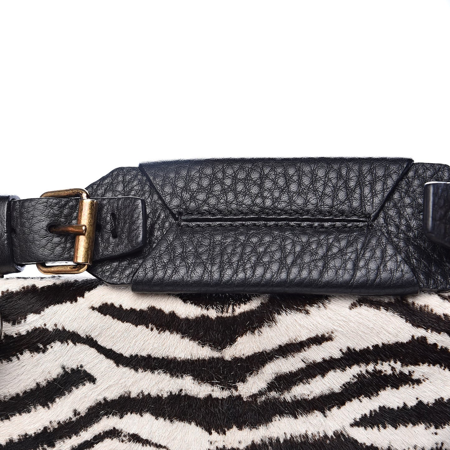 Pony Hair Calfskin Zebra Print Medium Happy Shoulder Bag Black White