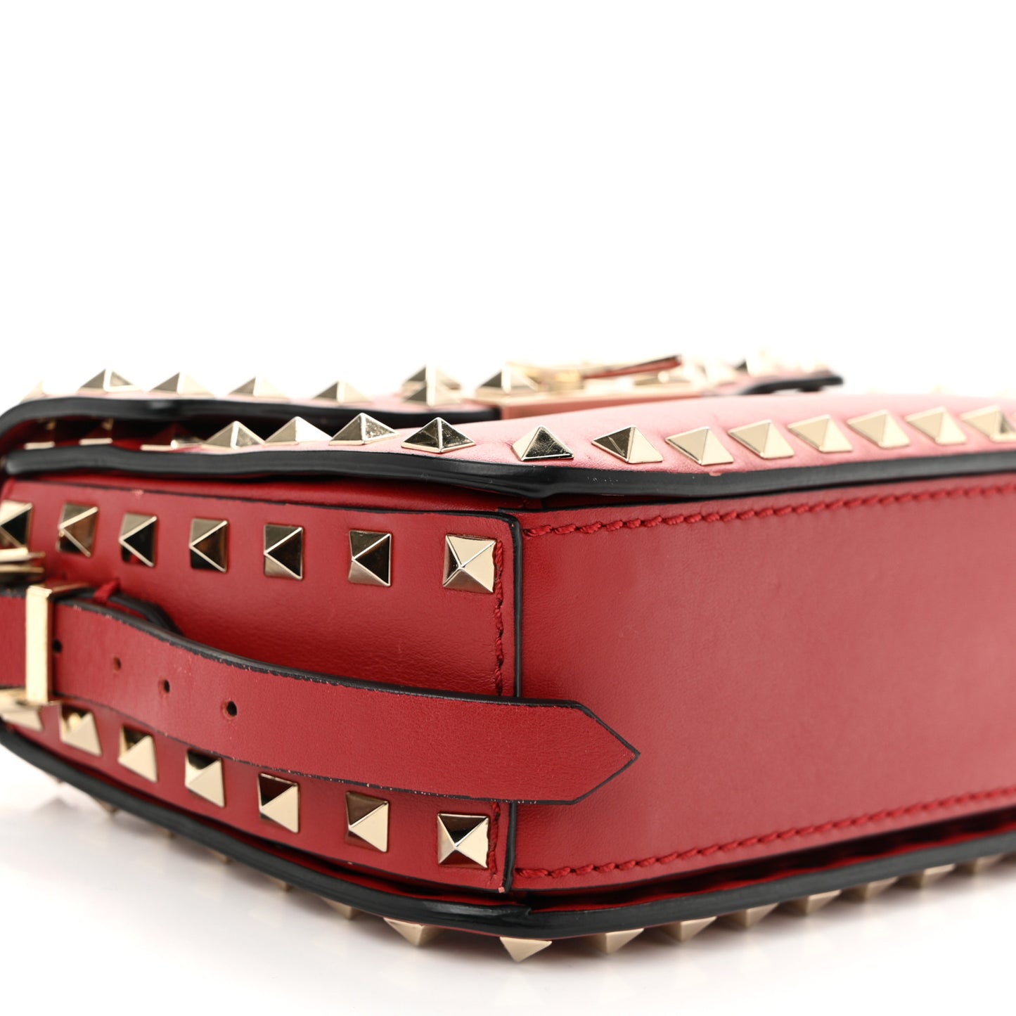 Vitello Small Rockstud Flap Saddle Bag Red