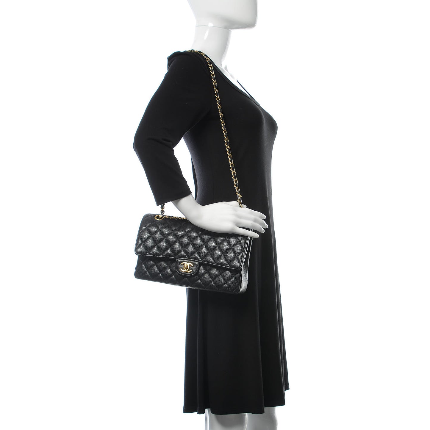 Caviar Quilted Medium Double Flap Black