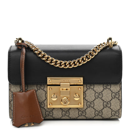 Gucci GG Supreme Monogram Calfskin Small Padlock Shoulder Bag Beige Black Cuir 1 of 13