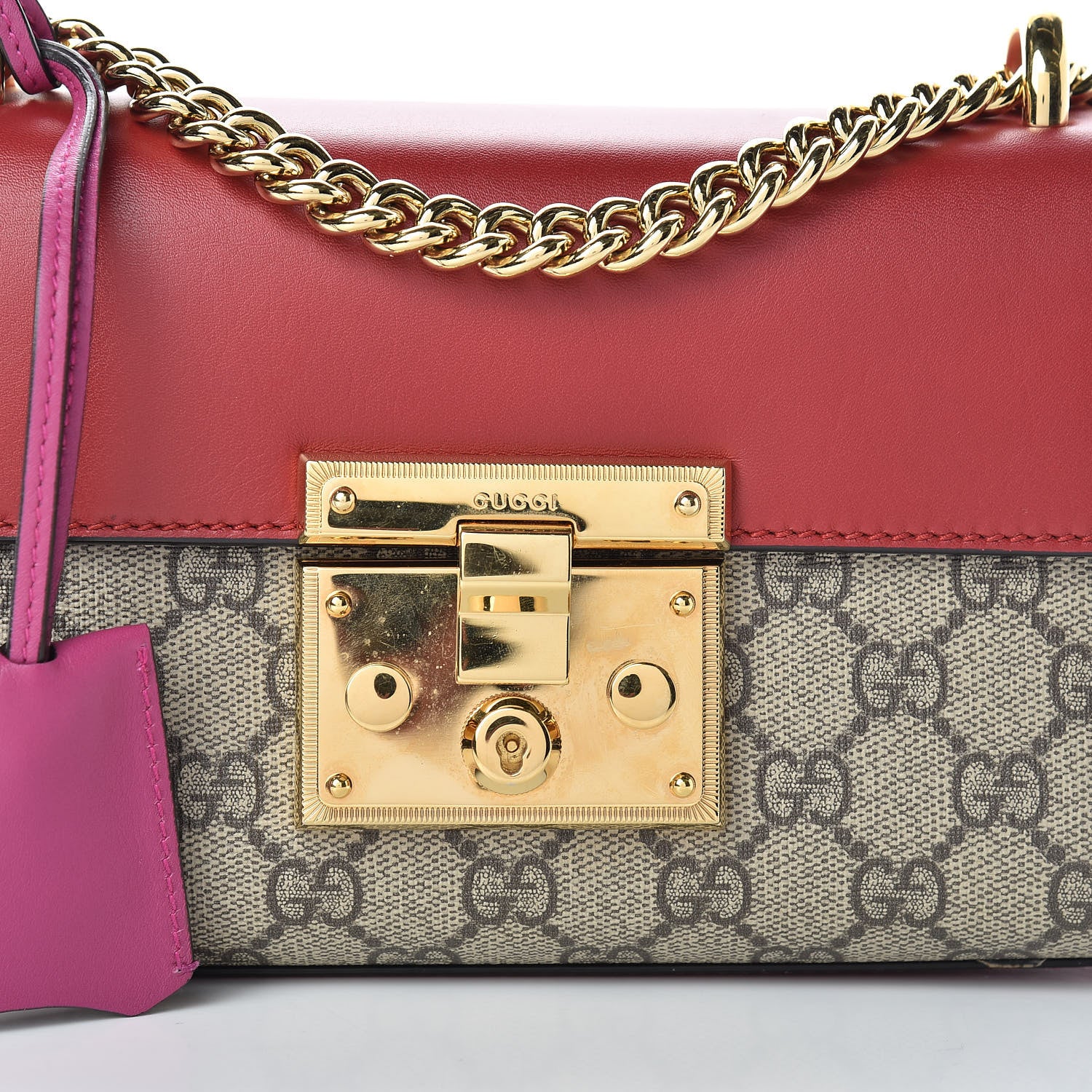 Gucci GG Supreme Monogram Calfskin Small Padlock Shoulder Bag Beige Hibiscus Red New Rosette 8 of 14