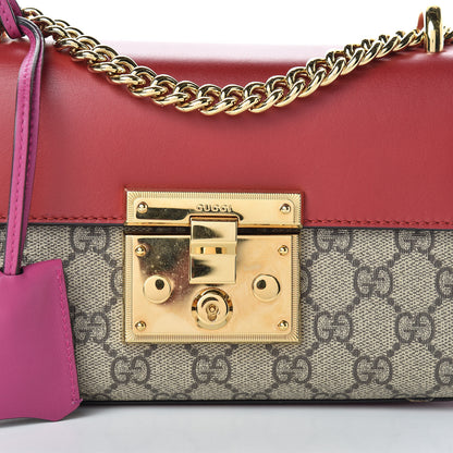 Gucci GG Supreme Monogram Calfskin Small Padlock Shoulder Bag Beige Hibiscus Red New Rosette 8 of 14