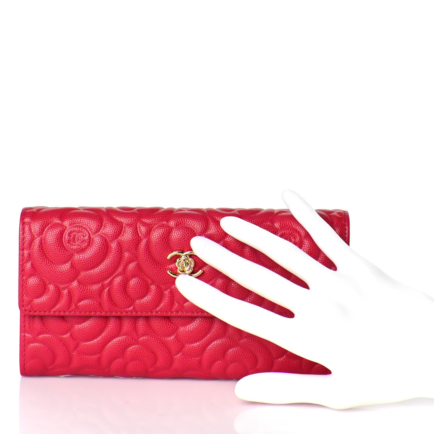 Chanel Caviar Camellia Embossed Flap Wallet Fuschia 2 of 10