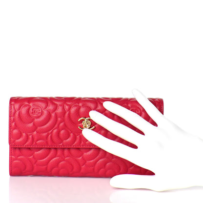 Chanel Caviar Camellia Embossed Flap Wallet Fuschia 2 of 10