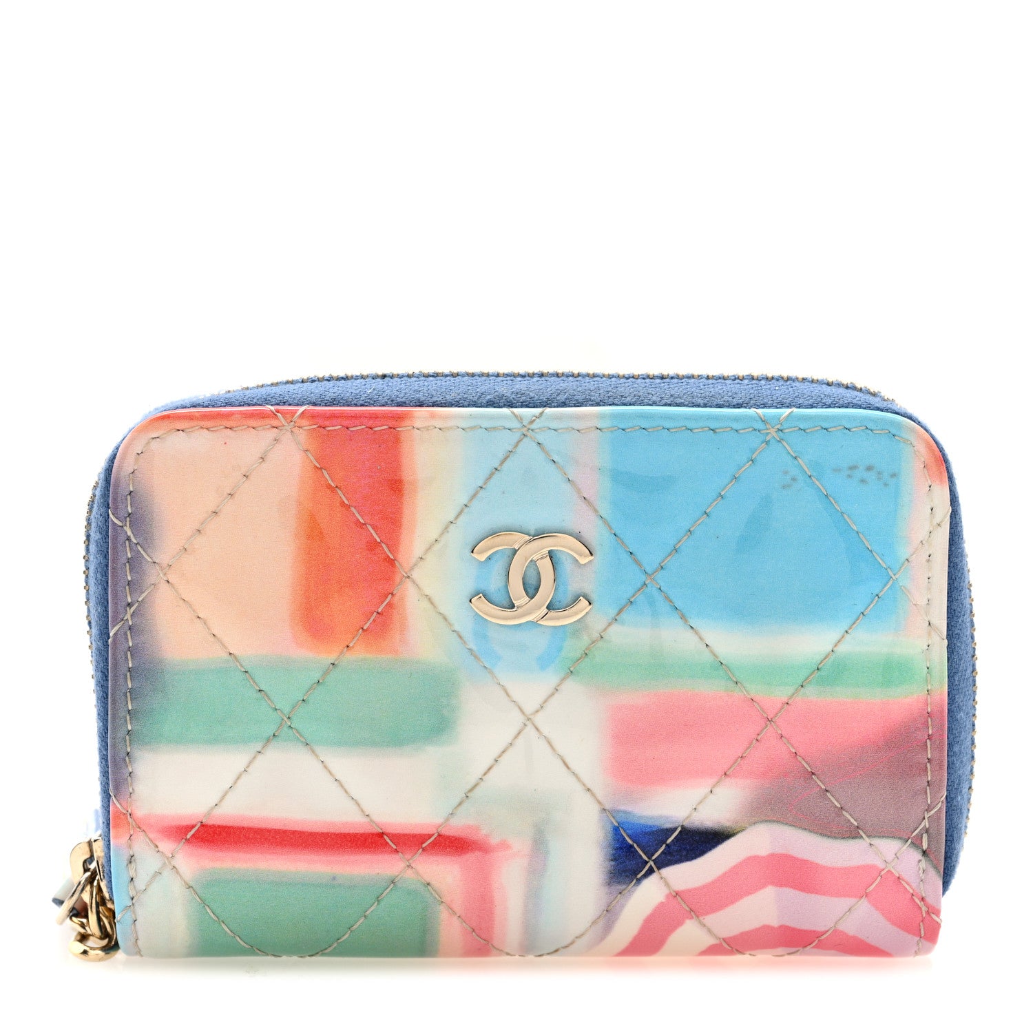 Chanel Patent Calfskin Printed Quilted Zip Coin Purse Multicolor 1 of 7