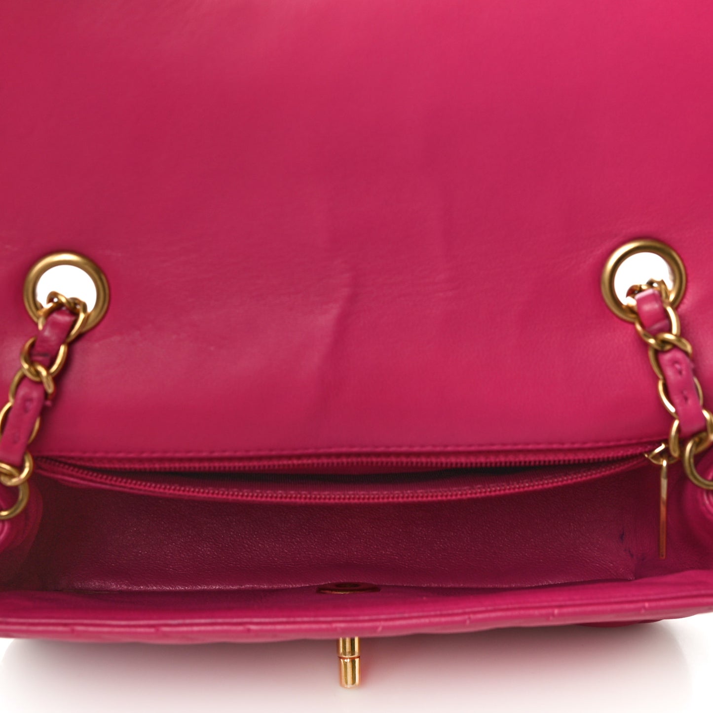 Lambskin Chevron Quilted Mini Rectangular Flap Dark Pink