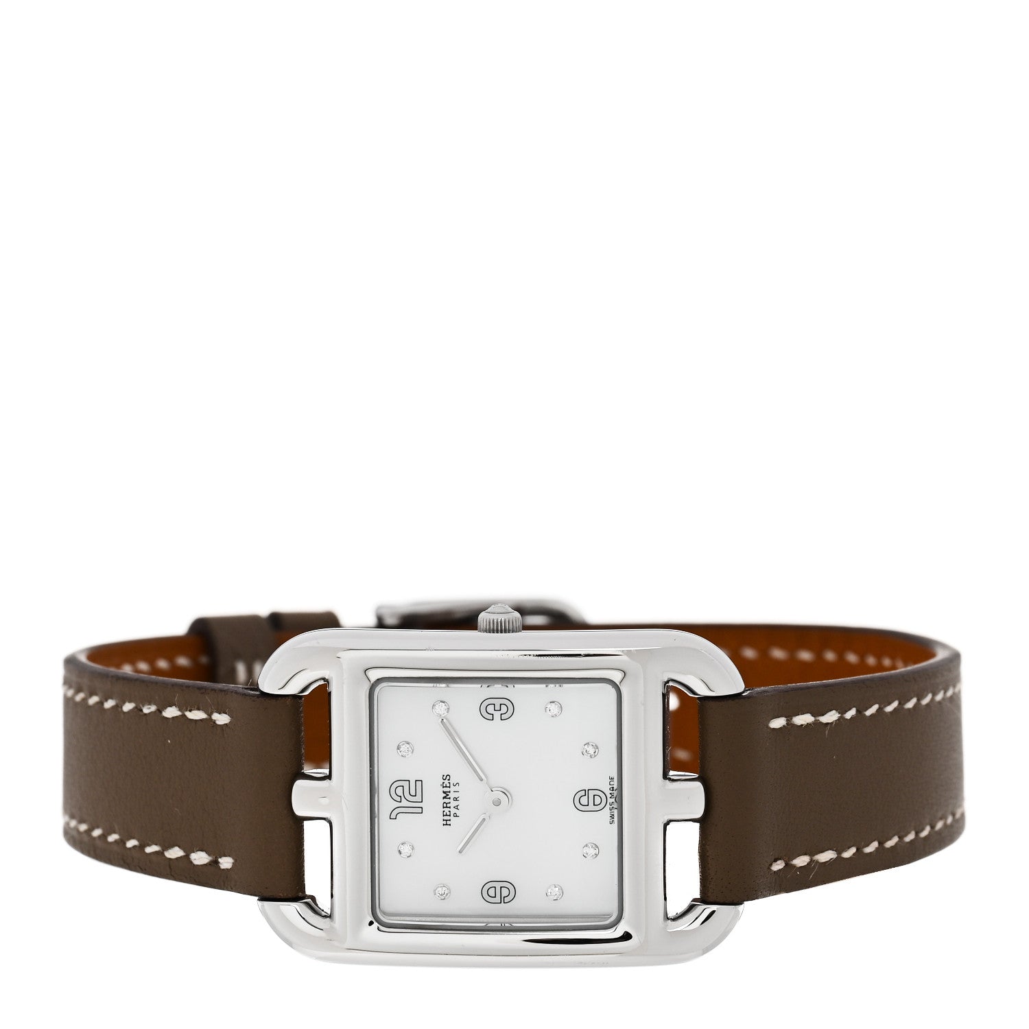 Hermes Stainless Steel Swift Diamond Mother of Pearl 23mm Cape Cod Quartz Watch Etoupe 2 of 5