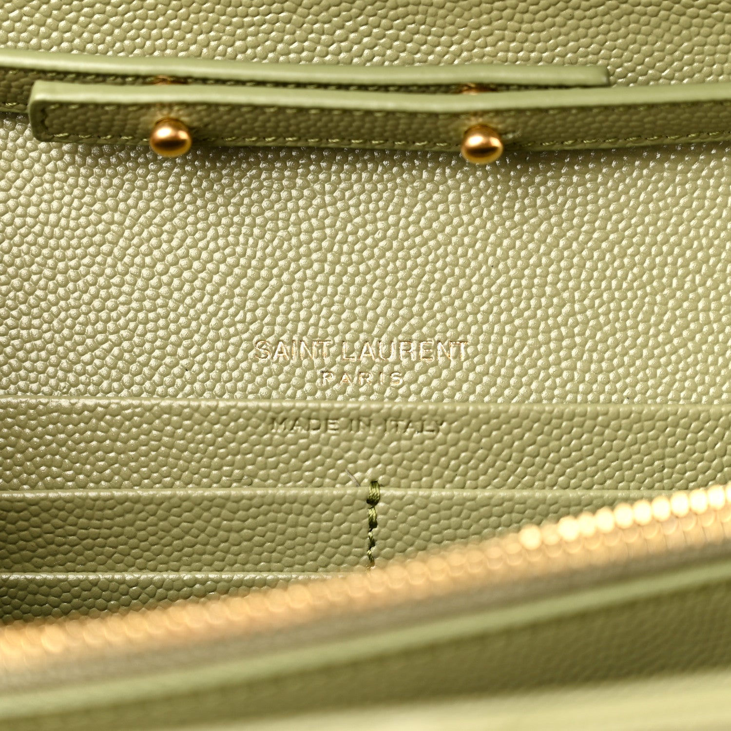 Saint Laurent Grain De Poudre Matelasse Chevron Monogram Chain Wallet Light Sage 6 of 10